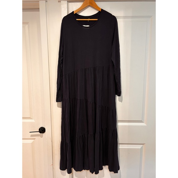 NWT Saint +‎ Sofia Greenwich Dress Asymmetric Tiered Navy Long Sleeve Maxi Sz 16 - Picture 2 of 9